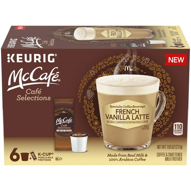 McCafe Cafe Selections French Vanilla Coffee Keurig K Cup Pods & Froth Packets, 6 ct Box