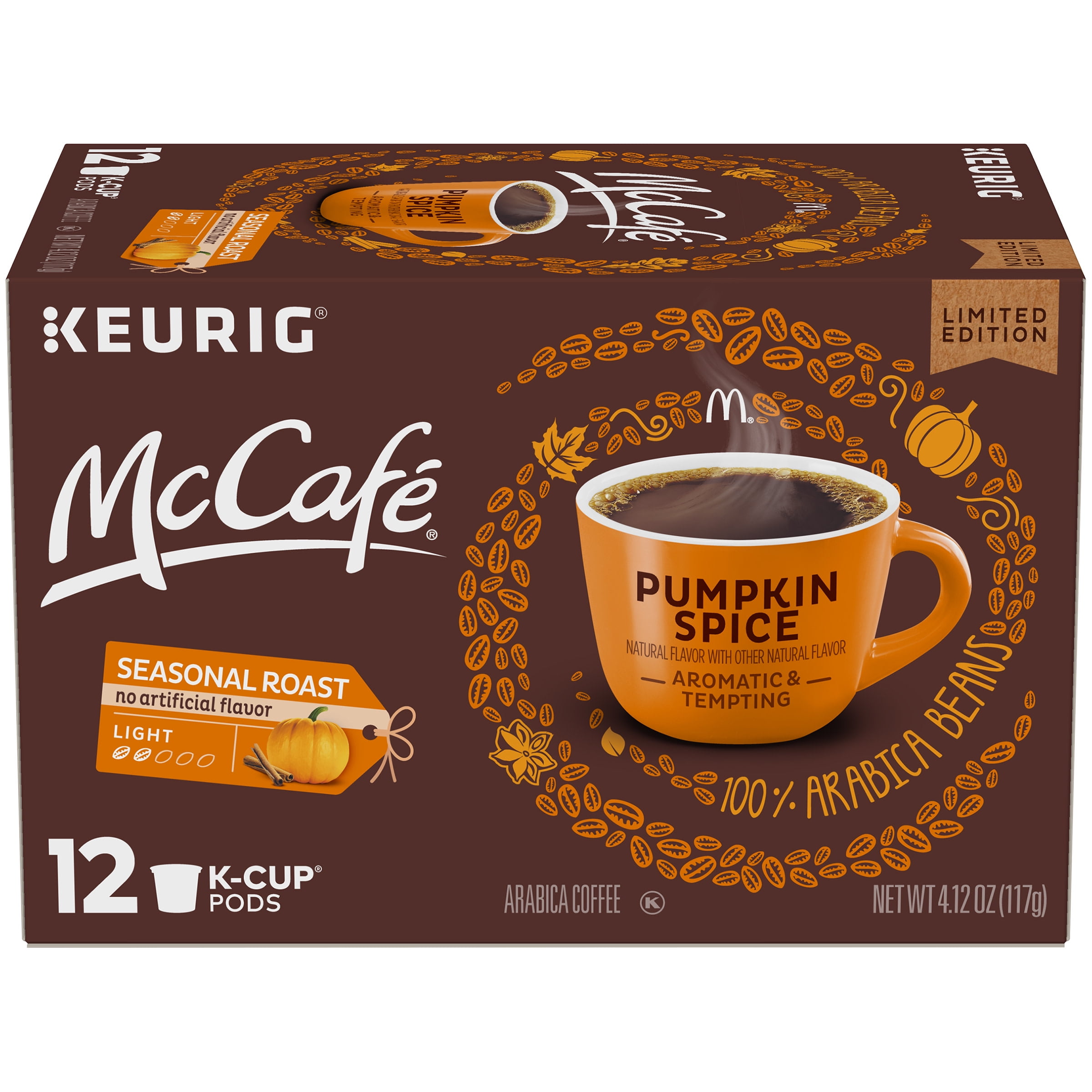McCafe Light Roast Pumpkin Spice Coffee KCup Pods, Caffeinated, 12 ct