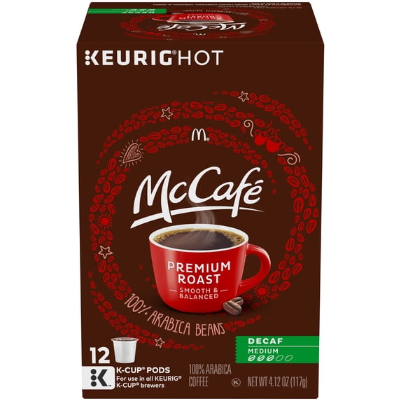 McCafe Premium Roast Decaf Coffee K-Cup Pods, Decaffeinated, 12 ct - 4.12 oz Box