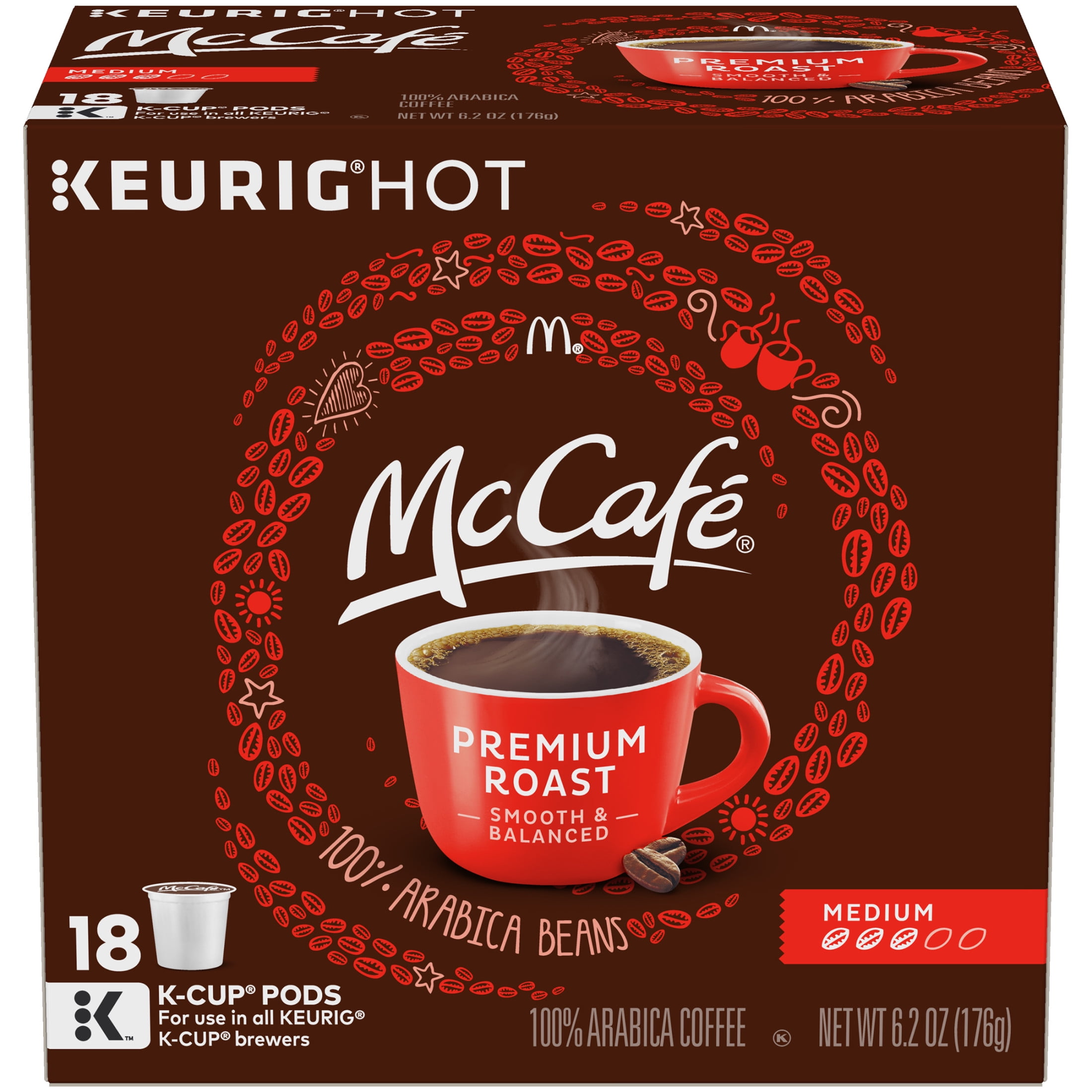 McCafe Premium Roast Medium Coffee K-Cup Pods, Caffeinated, 18 ct - 6.2 oz Box