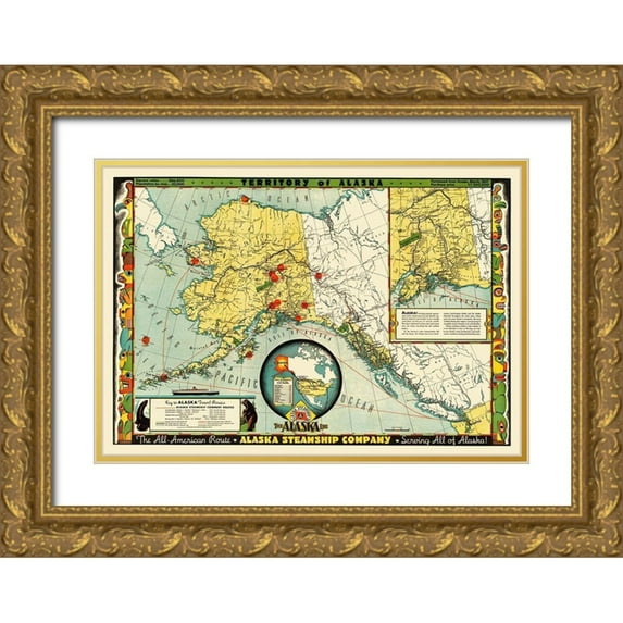 McCaffrey 18x14 Gold Ornate Wood Framed with Double Matting Museum Art Print Titled - Alaska Steamship Co - McCaffrey 1936