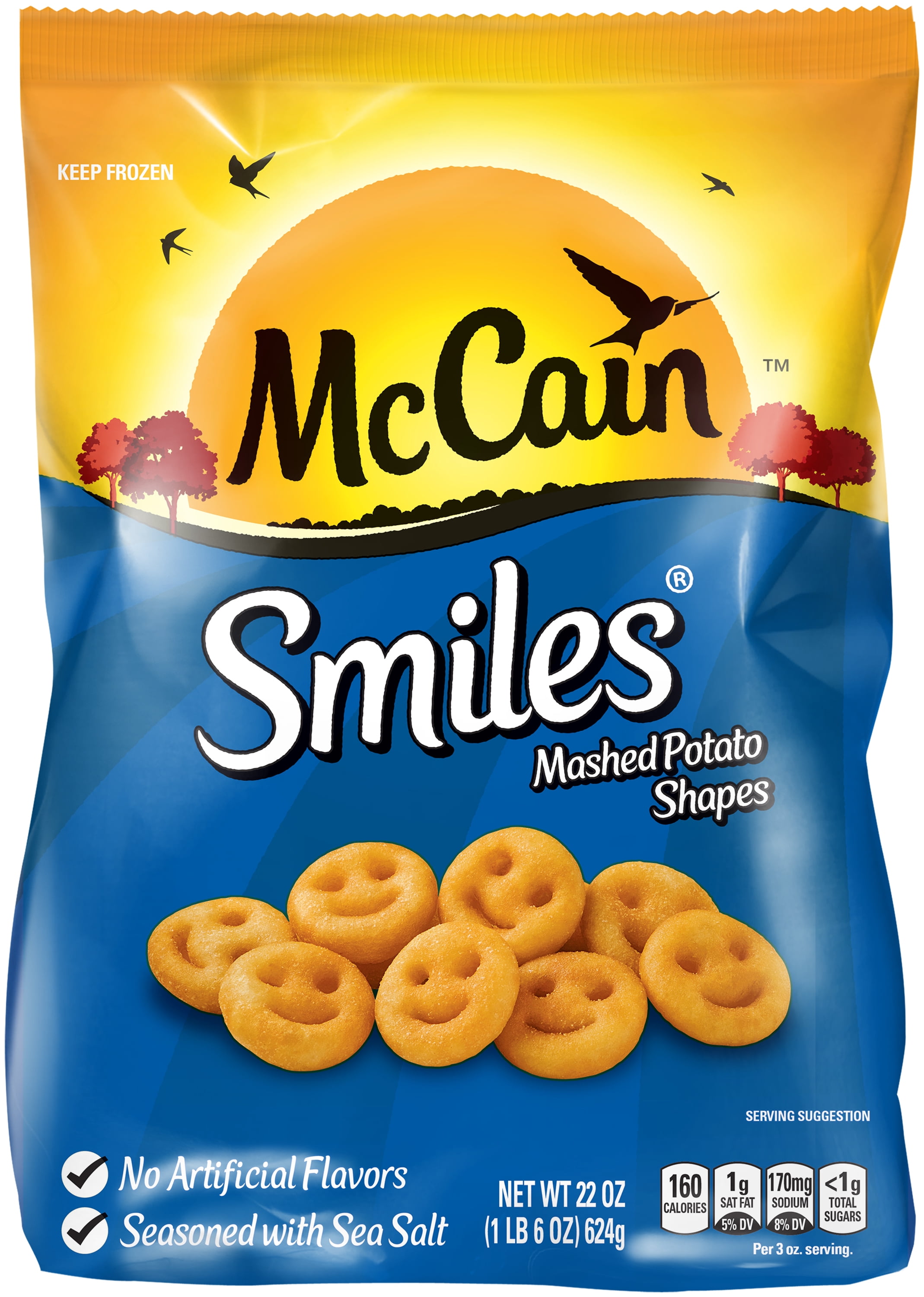 McCain, Smiles Mashed Potatoes, 22 oz Plastic Bag (Frozen)