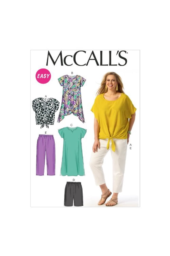 McCall Pattern Company M6971 Women's Top, Tunic, Dress, Shorts and Pants, Size KK "26W-28W-30W-32W"
