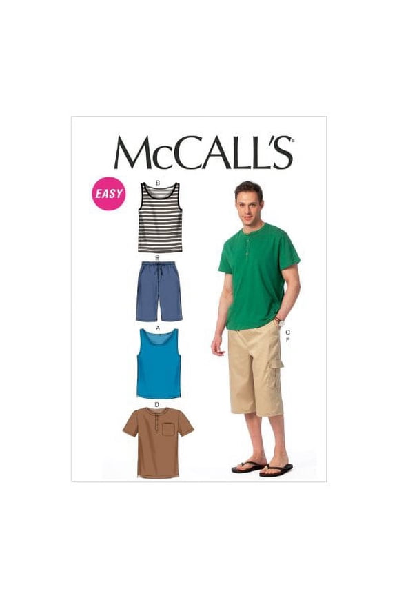 McCall Pattern Company M6973 Men's Tank Tops, T-Shirts and Shorts, Size XM "SML-MED-LRG"