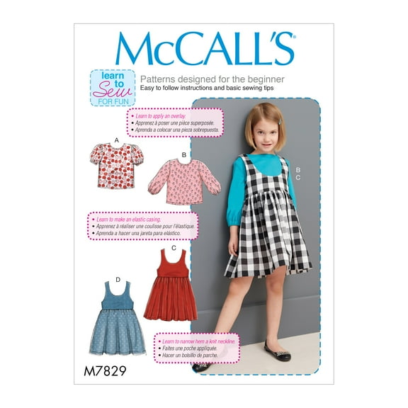 McCalls Paper Sewing Pattern 7829 - Tops and Dresses and Pinafores for Kids