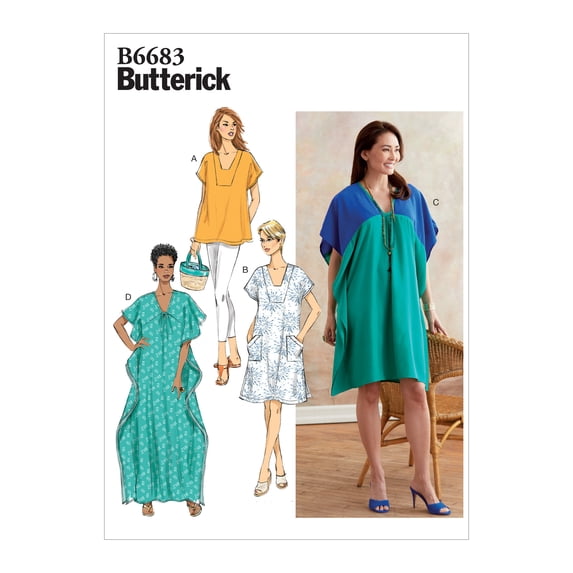 Butterick Sewing Pattern 6683 - Tops, Tunics and Caftans for Women - Y (XSM-SML-MED) - Easy