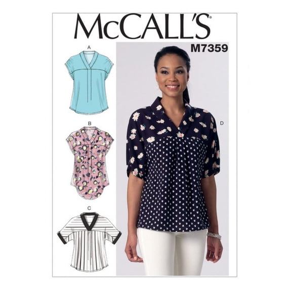 McCalls Sewing Pattern 7359 - Tops for Women - Y (XSM-SML-MED) - Easy