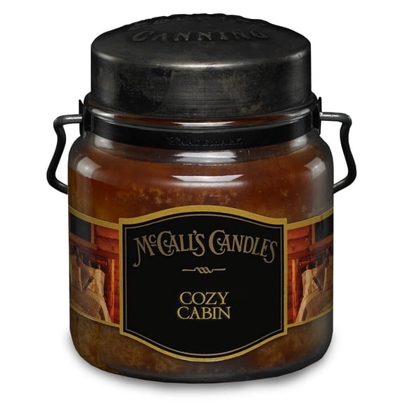 McCall’s Candles | Cozy Cabin | 16 oz Two-Wick Scented Candle | USA-Poured | Vintage Rustic Jar with Carrying Handle | Cedar, Cinnamon & Vanilla Fragrance