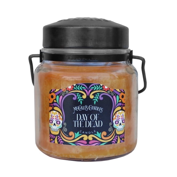 McCall’s Candles | Day of the Dead | 16 oz Scented Candle | USA-Poured | Vintage Rustic Jar with Carrying Handles | Black Plum, Peach & Patchouli Fragrance