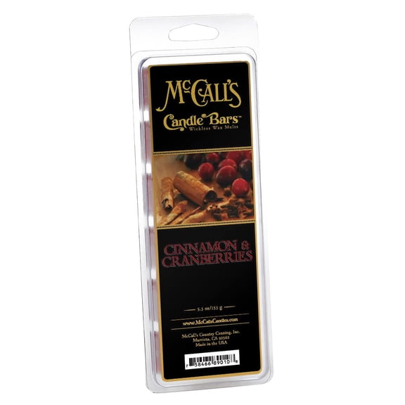 McCall’s Candles | Cinnamon & Cranberries | Scented Wax Melt | Zesty Cranberry, Rich Cinnamon & Holiday Spice | 6-Piece Break-Apart Bar | 12–24 Hours Per Wedge | Poured in the USA | 5.5 oz