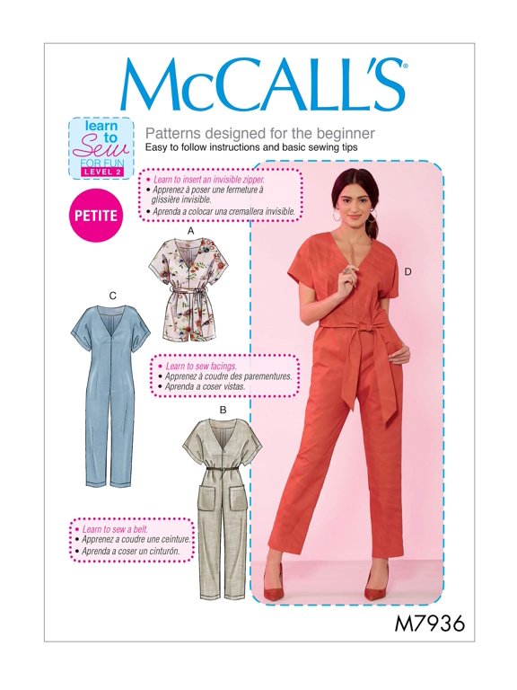 Learn Women's Loose-Fitting Romper and Jumpsuit, Sizes 4-14 Sewing Pattern, various, White