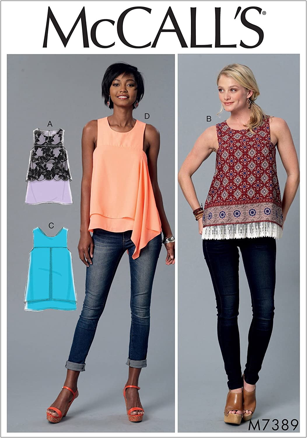 McCall's M7389 Misses' Sleeveless Tops with Overlays (SIZE 6-14) SEWING PATTERN