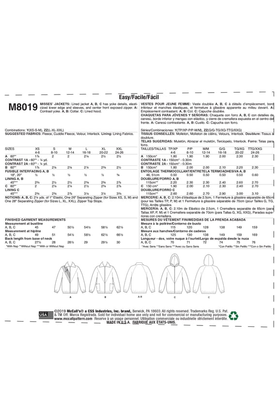 Pattern: Misses' Jackets Sizes L-XL-XXL