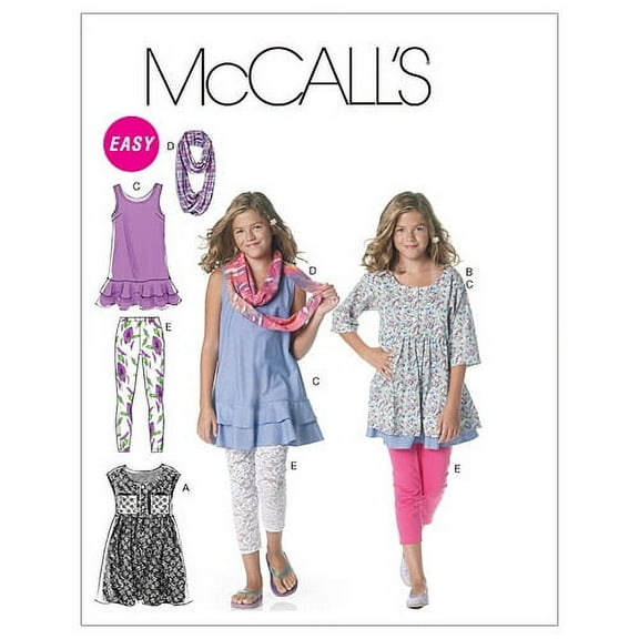 McCalls Sewing Pattern 6275 - Dresses, Leggings and Scarves for Kids and Teenagers - 7-8-10-12-14 - Easy