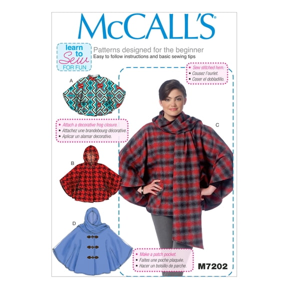 McCall's Patterns M7202 Misses' Ponchos Sewing Template, Y (XSM-SML-MED)