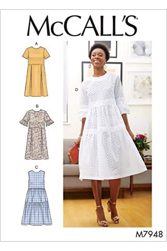 Patterns McCall's Women's Knee Length Pleated Dress, Sizes 6-14 Sewing Pattern, White
