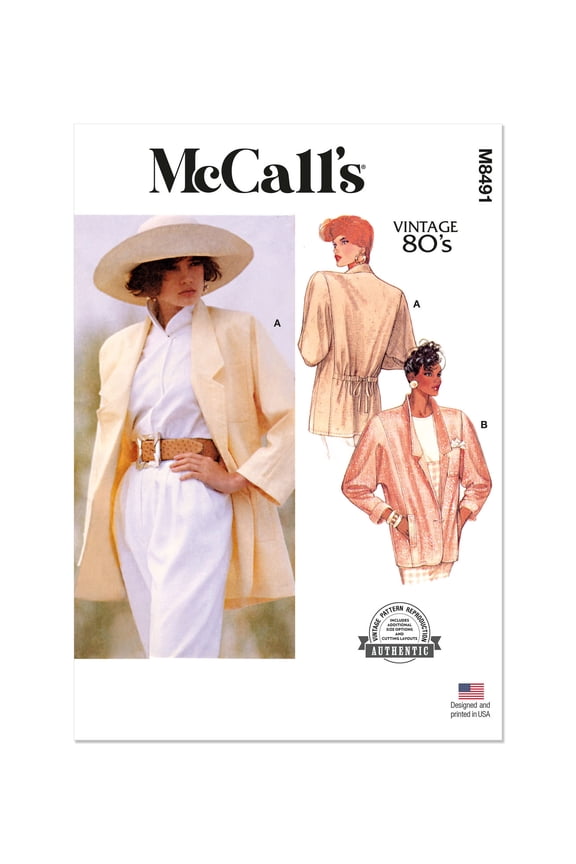 McCalls Sewing Pattern 8491 Jackets, Vintage Style for Women - Easy
