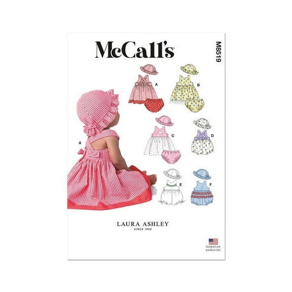 McCall's Sewing Pattern 8519 - Infants' Dresses, Rompers, Panties and Hat by Laura Ashley, Size: A (S-M-L-XL)