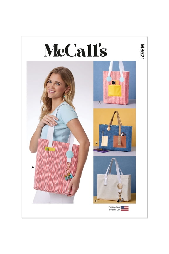 Sewing Pattern 8521 - Tote Bags, Size: OS (One Size)