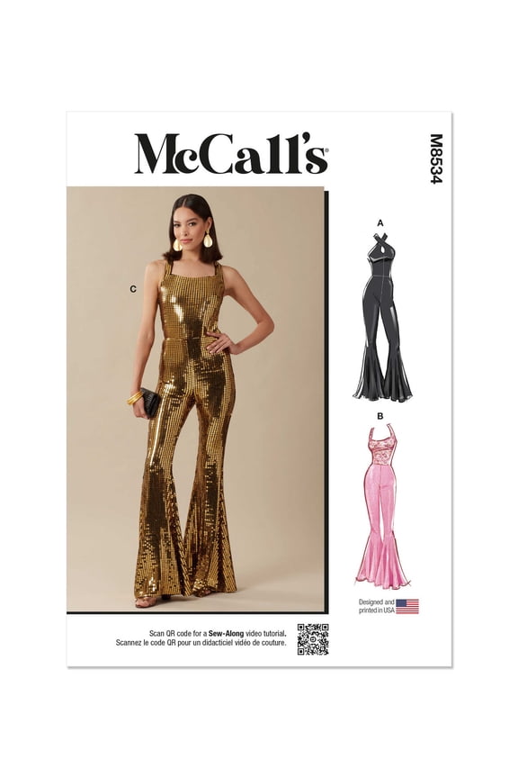 Sewing Pattern 8534 - Misses' Knit Jumpsuits, Size: U5 (16-198-20-22-24)