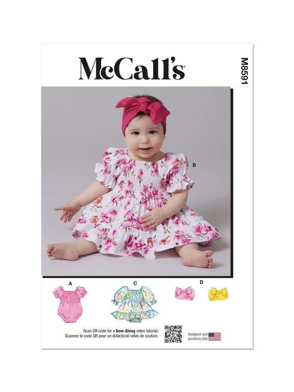 Sewing Pattern 8591 - Babies' Romper, Dresses and Headband, Size: A (XS-L)