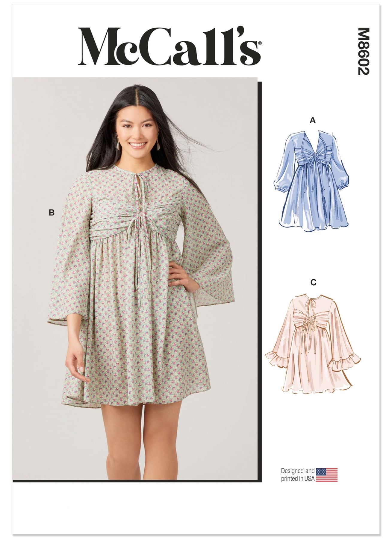 Misses Babydoll Dress with Sleeve Variations McCalls Sewing Pattern 8602 Size 18-20-22-24-26
