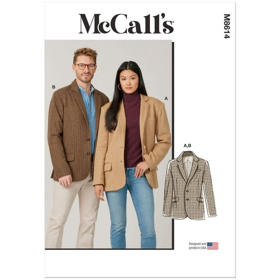 McCall's Sewing Pattern 8614 - Unisex Blazer, Size: A (XS-XXL)