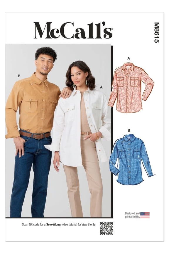 Sewing Pattern 8615 - Unisex Shirtss, Size: A (XS-XXL)