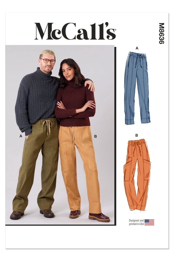 Sewing Pattern 8636 - Unisex Pull On Pants, Size: A (30-52)