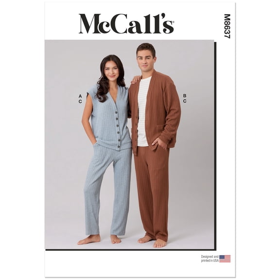 McCall's Sewing Pattern 8637 - Unisex Knit Vest, Cardigan and Pants, Size: A (30-52)