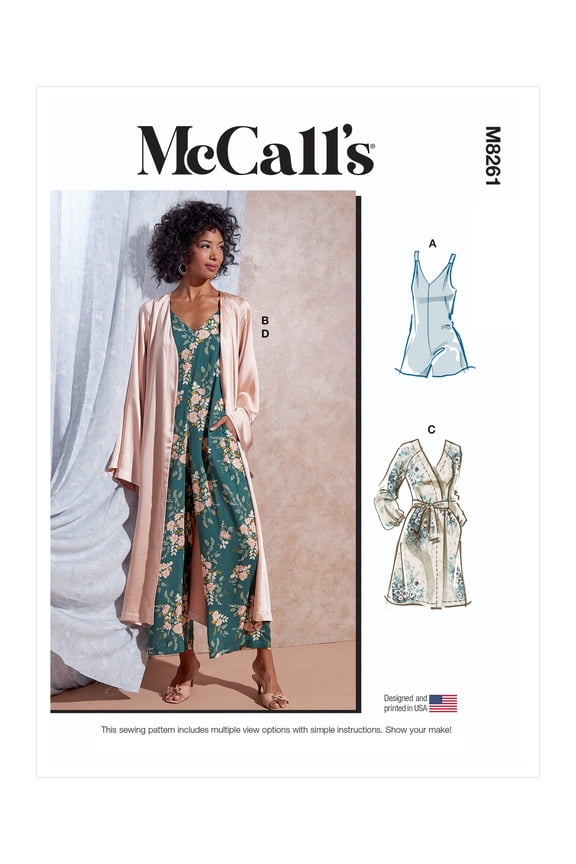 Sewing Pattern M8261 - Misses' Romper, Jumpsuit, Robe with Sash, Size: ZZ (L-XL-XXL)