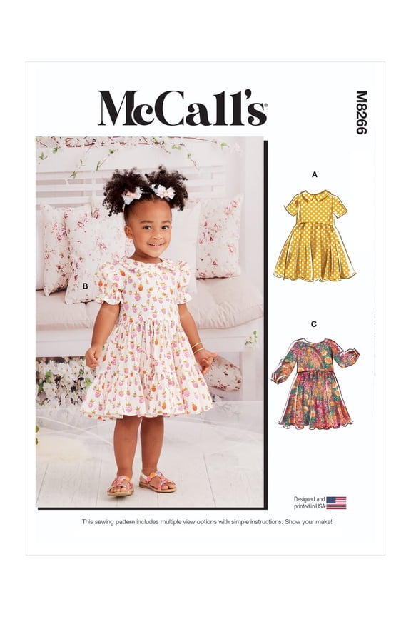 Sewing Pattern M8266 - Toddlers' Dresses, Size: A (1/2-1-2-3-4)