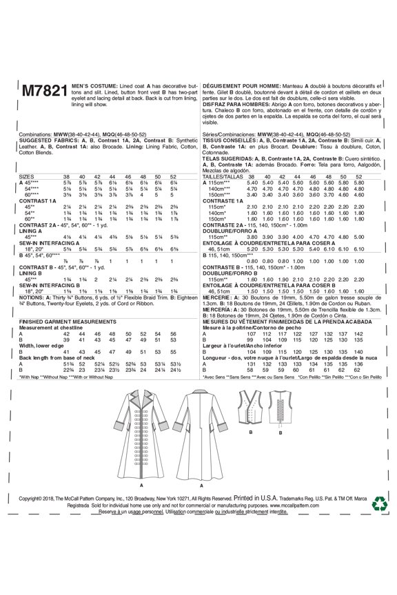 Sewing Pattern Men's Costume-38-40-42-44