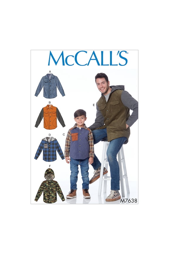 Sewing Pattern Men's and Boys' Lined Button-Front Jackets with Hood Options-3-4 5-6 7-8
