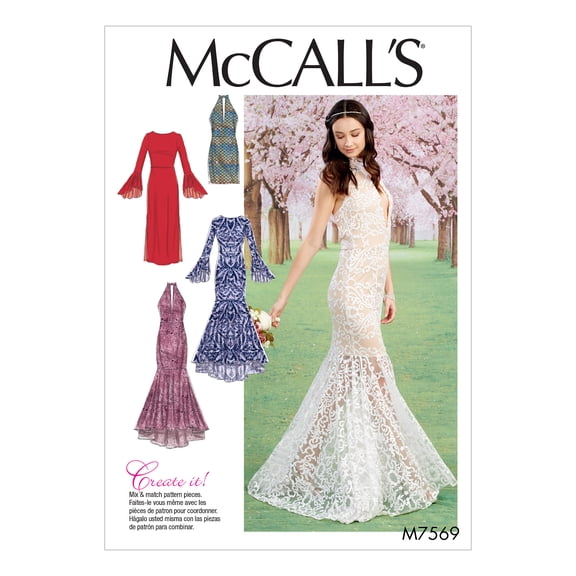 McCall's Sewing Pattern Misses' Column and Mermaid-Style Dresses with Bodice and Sle-L-XL-XXL
