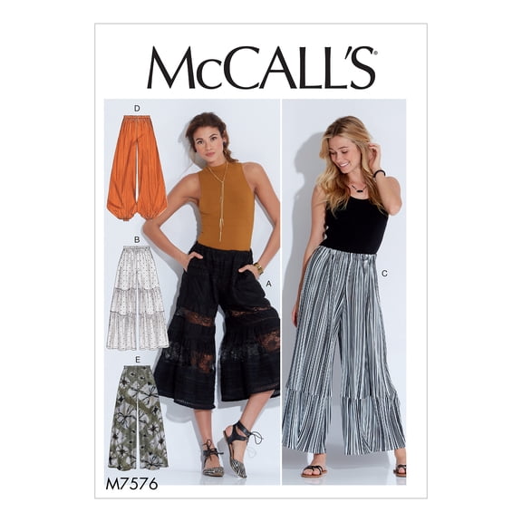 McCall's Sewing Pattern Misses' Elastic-Waist Loose Pants-L-XL-XXL