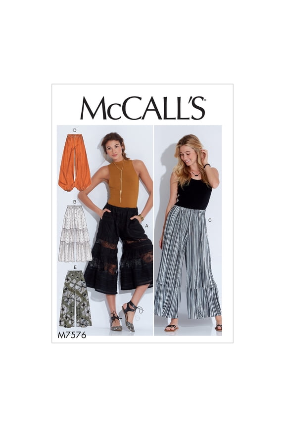 Sewing Pattern Misses' Elastic-Waist Loose Pants-L-XL-XXL