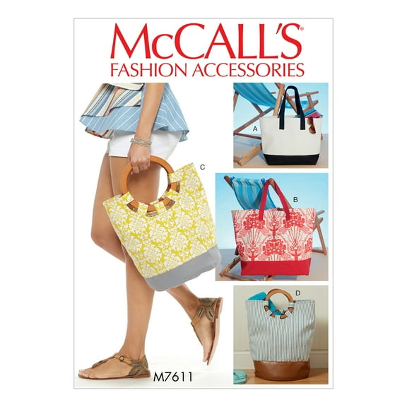 McCall's Sewing Pattern Misses' Lined Tote Bags with Contrast Variations-One Size