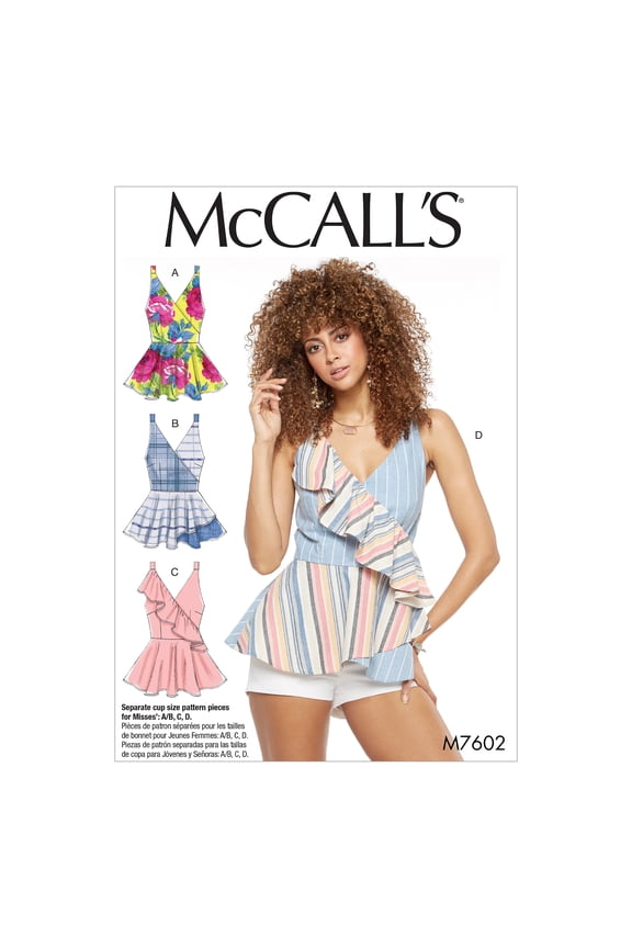 Sewing Pattern Misses' Mock Wrap Top with Peplum and Flounce Options-14-16-18-20-22