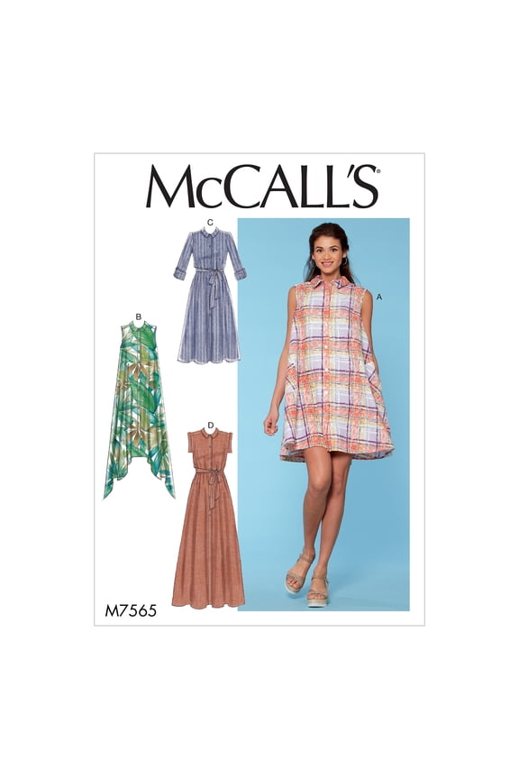 Sewing Pattern Misses' Shirtdresses with Sleeve Options, and Belt-L-XL-XXL