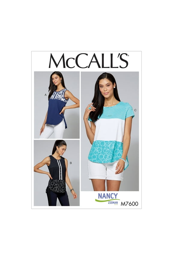 Sewing Pattern Misses'/Women's Pullover Tops with Contrast and Sleeve Varia-18W-20W-22W-24W