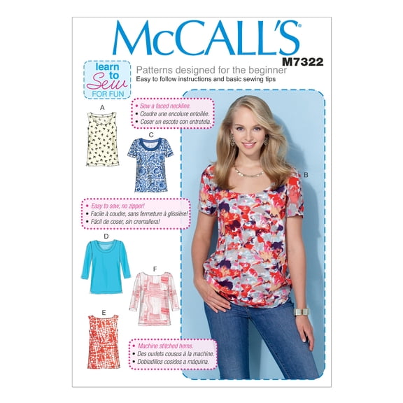 McCalls Ladies Easy Learn to Sew Sewing Pattern 7322 Pullover Tops