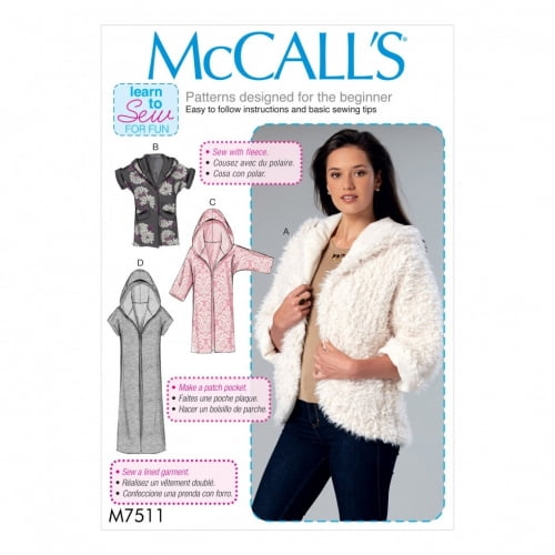 McCalls Ladies Easy Sewing Pattern 7511 Open Front Jackets