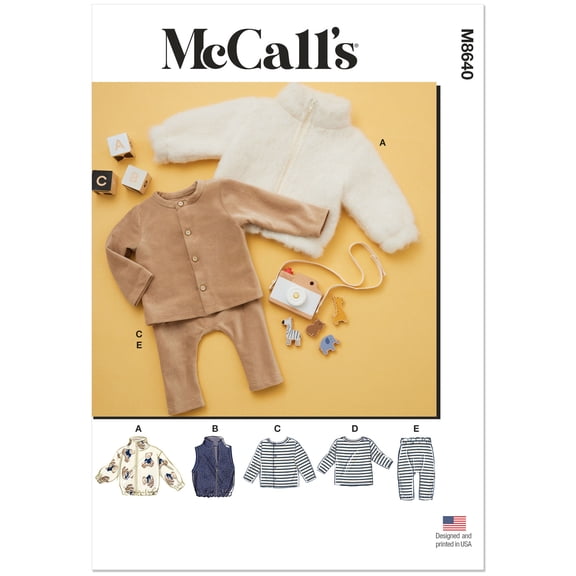 McCalls Paper Sewing Pattern 8640 - Jackets and Sweaters and Tops and Trousers and Waistcoats for Baby