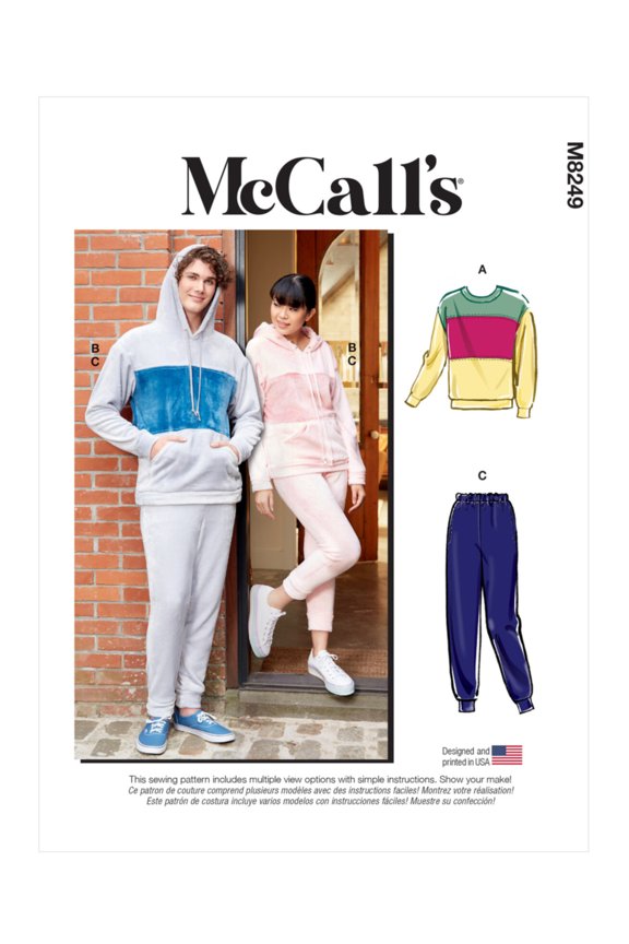 McCalls'Sewing Pattern Pattern M8249 - Unisex Tops and Pants, Size XM(S-M-L)
