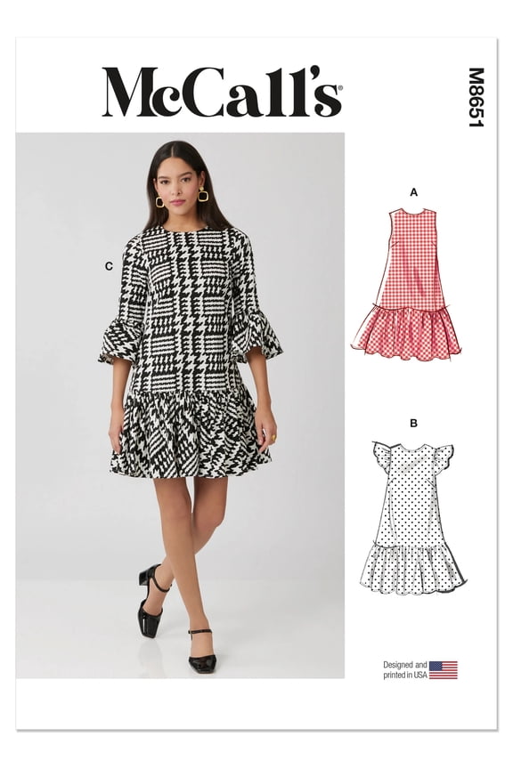 McCalls Sewing Pattern 8651 - Misses' and Miss Petite Drop Waist Mini Dress, Size: H5(6-14)