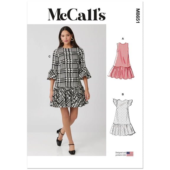McCalls Sewing Pattern 8651 - Misses' and Miss Petite Drop Waist Mini Dress, Size: R5(14-22)