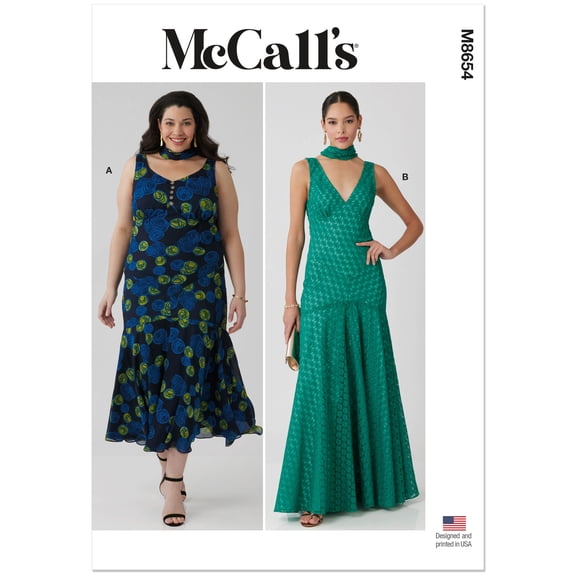 McCalls Sewing Pattern 8654 - Misses' and Women's Maxi Dress with Scarf, Size: D6(10-20)