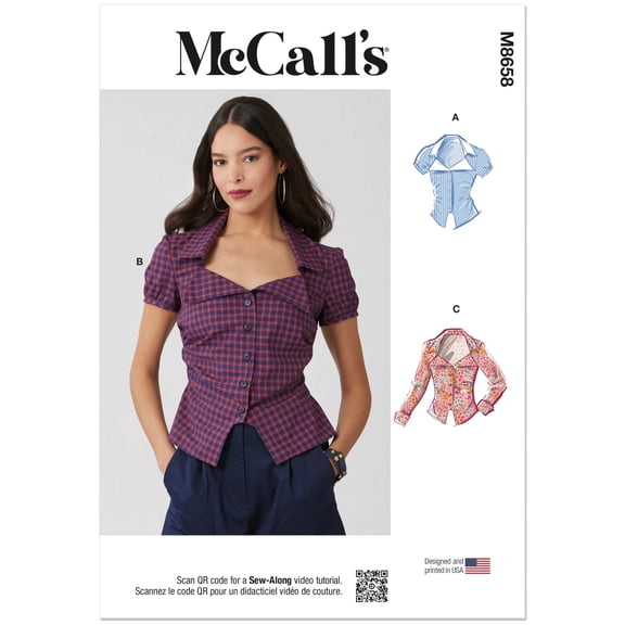 McCalls Sewing Pattern 8658 - Misses' Woven Top with Sleeve Variations, Size: G6(16-26)