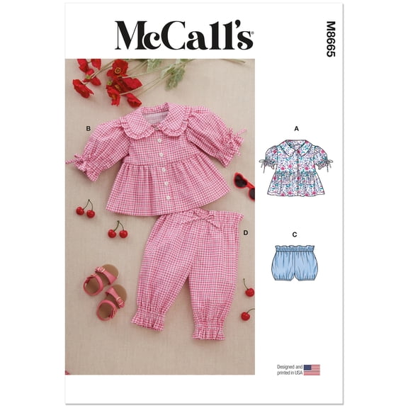McCalls Sewing Pattern 8665 - Babies' Tops, Bloomers and Pants, Size: A(XS-L)